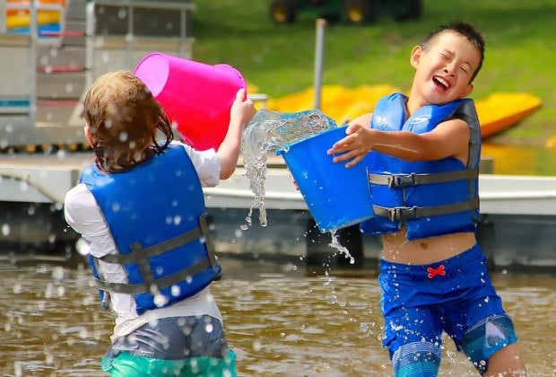 Jeff Lake Day Camp in Sussex County is set on a 50-acre lake where activities include water trampolines, canoeing, and stand-up paddleboarding. 