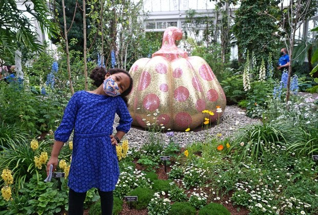 See Starry Pumpkin on display in the Enid A. Haupt Conservatory at the NYBG during Yayoi Kusama's 