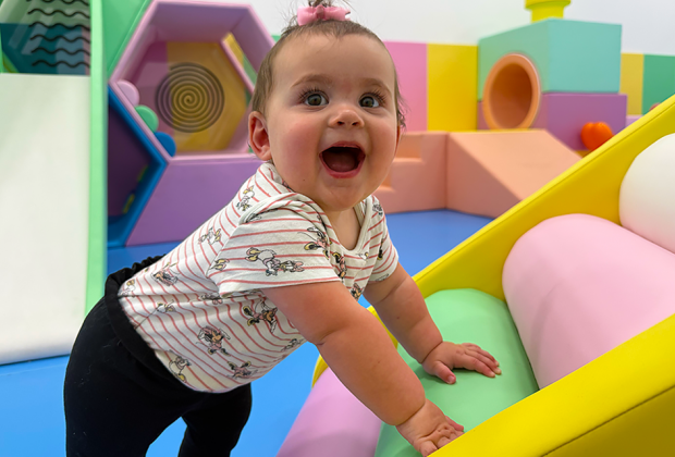 Little ones love playing in the padded baby area at Jetsetter Kids Club.