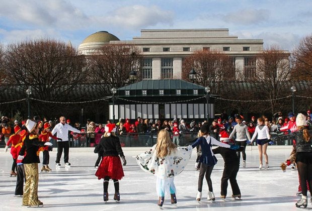 The popular Sculpture Garden Ice Rink returns November 19, 2021. Photo courtesy of The National Gallery of Art, Sculpture Garden