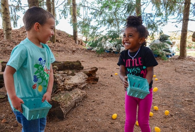 Hop on a hayride out to the egg field at Johnson's Corner Farm, where kids can collect eggs to trade for a goody bag. Photo courtesy of the farm