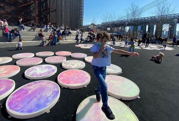 Even in the bright sunlight, Reflect, in Domino Park is a sight to behold. Photo by Sara M.