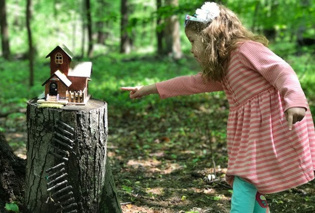 Take your preschooler to find the Fairy houses on the South Mountain Fairy Trail in Millburn. Photo by Rose Gordon Sala