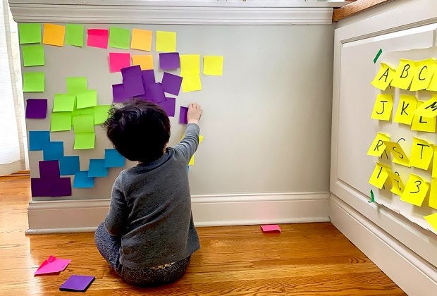 Have a Post-it party! Easy but fun games for toddlers can be made with household items.