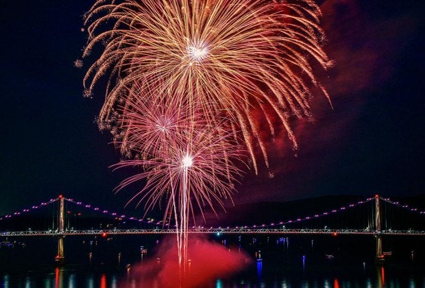 Poughkeepsie's fireworks show at Walkway Over the Hudson sets off sparklers viewable all along the Hudson. Photo courtesy of the event