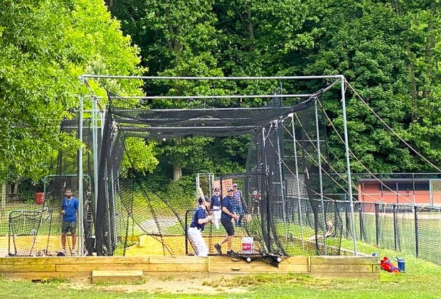 The batting cages at V.E. Macy Park in Ardsley are open to the public. Photo by the author