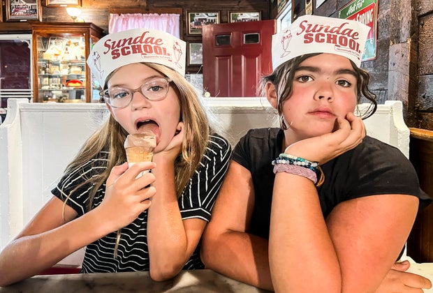 Photo of young ladies with ice cream at Cape Cod ice cream parlor.