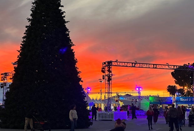 Sunset by the giant Christmas Tree at Winter Fest OC.