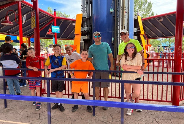 Waiting in line at a theme park