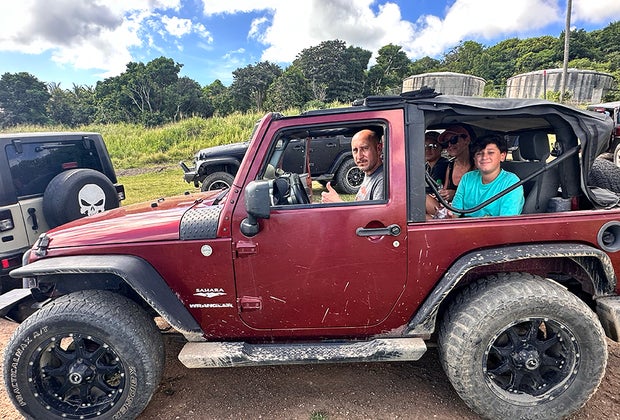 Family in jeep Off-roading: St. Kitts with Kids