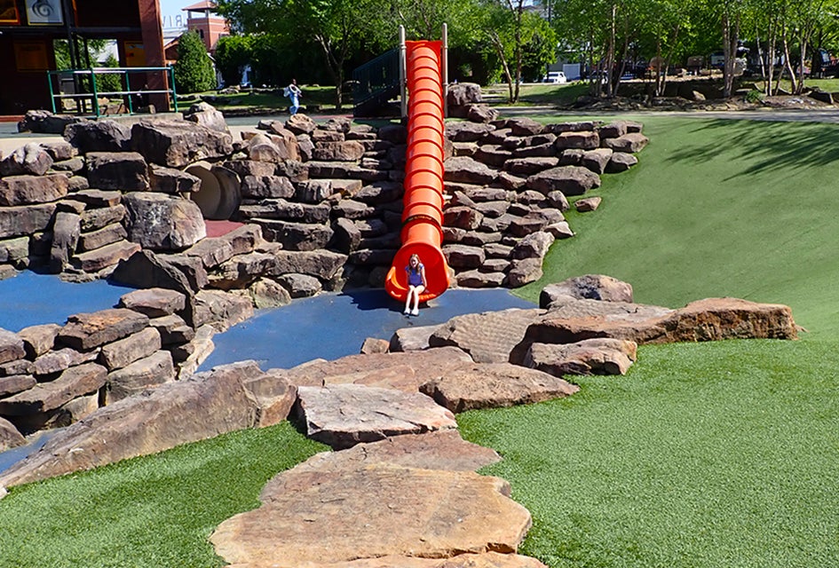 Kids will have the time of their lives on the giant slide at Riverfront Park. 
