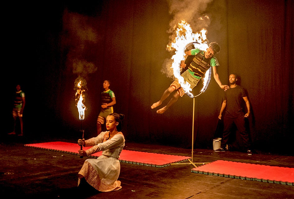 Circus Abyssinia Springs Into Town with Action-Packed Tulu at the New Victory Theater Circus Abyssinia's action-packed acts make it hard to know where to look in any given scene. Photo by Craig Sugden
