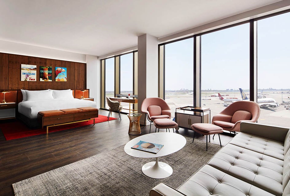 The TWA Hotel isn't far from home, but offers a little mid-century glam and some unique views. 