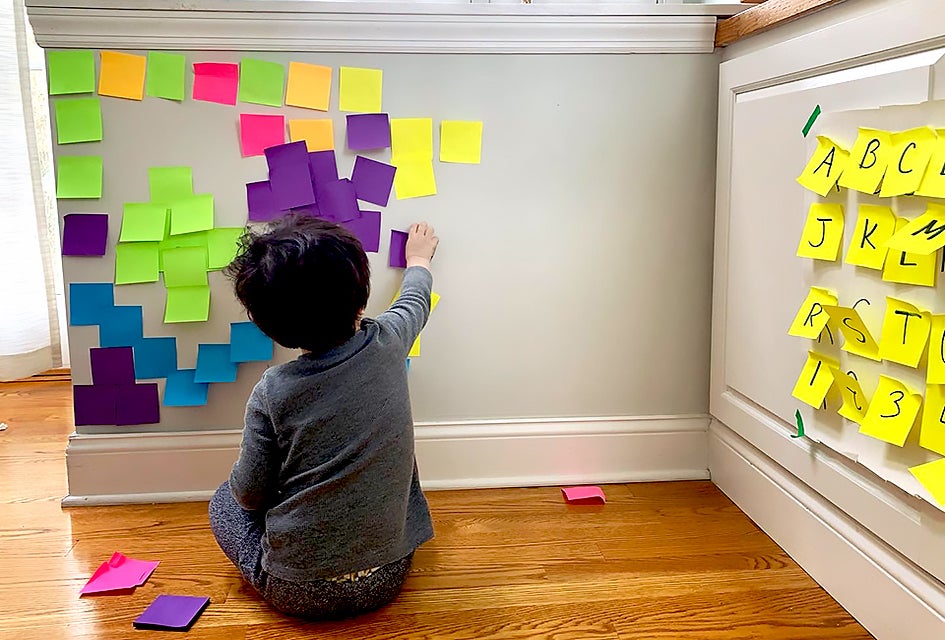 Have a Post-it party! Easy but fun games for toddlers can be made with household items.