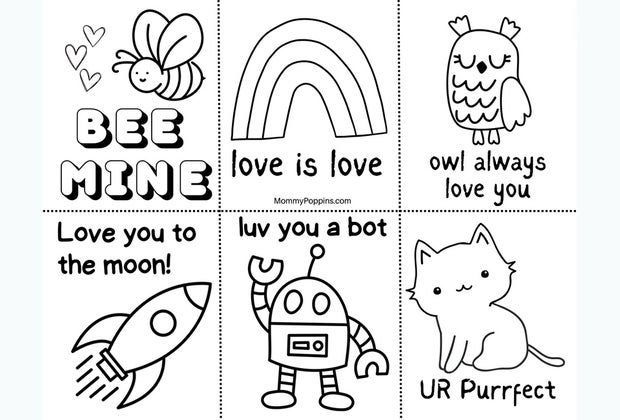 Mommy Poppins has a whole slew of Valentine's Day printable coloring pages for you to download.