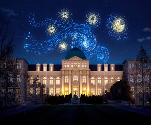 Starry Nights-inspired drone shows are coming to the NYBG this summer as part of Van Gogh's Flowers. Rendering courtesy of NYBG