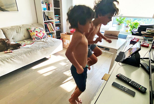 kids exercising inside