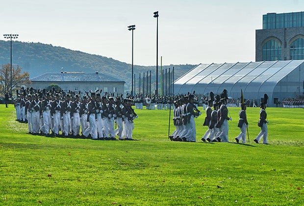 West Point with Kids: Cadets parading on the Plain