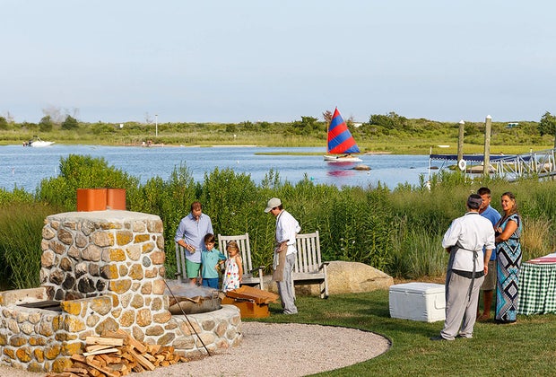 Families at the game area at Weekapaug Inn 