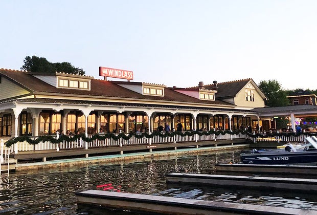 Windlass Restaurant and Marina view of the deck and water and dock