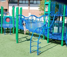 Ramps mixed with climbing features ensure kids of all abilities can play together at Amelia Grace Place. Photo courtesy of Marie Saldi AccessibilityInSouthShoreMA.wordpress.com
