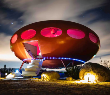 Sleep in a spaceship at the Area 55 Futuro House. Photo courtesy of Airbnb