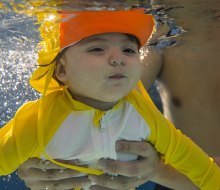 Baby swim classes get LA kids water safe, from a very young age. Photo courtesy of the Blue Buoy Family Swim School 