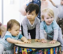 Little music makers learn and play together and with their grown-ups. Photo courtesy of Ladybug Music