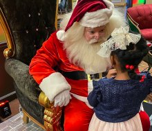 Kids share their Christmas wishes, while parents grab more coffee, at breakfast with Santa in Boston! Breakfast with Santa at The VERVE Hotel, photo courtesy of the hotel