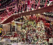 Dine among a beautiful display of holiday lights on Christmas in Southington, one of the restaurants open on Christmas in Connecticut! Photo courtesy of Cava Restaurant