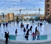 The Domino Square ice rink has a small footprint, but its big-city views are impressive.