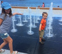 The Domino Park splash pad is gentle enough for little kids to enjoy its spray. Photo by Ros Muggeridge