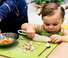 Even the littlest one learn to chop at Freshmade NYC.