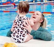 Hop in the pool with the Goldfish Swim School for mommy-and-me swimming lessons on Long Island.