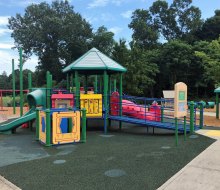 Cheshire's Kids in Motion Playground offers a colorful backdrop and plenty of room to romp. Photo courtesy Cheshire Parks and Recreation