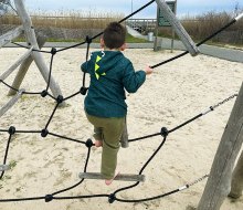 The new ropes course at Captree State Park features a spider-web structure. 