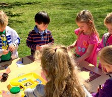 Toddlers enjoy crafts, along with many other activities, at  Child’s World Nursery School in Port Washington. Photo courtesy of the school