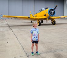 The Lone Star Flight Museum has colorful planes on display. Photo by Rebecca Ortiz for Mommy Poppins