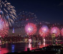 Macy's 4th of July fireworks brings four barges to the East River surrounding the South Street Seaport in 2025. Photo courtesy of  NYC Tourism & Conventions 