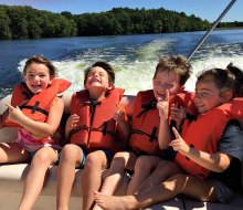 Preschool summer camps near Hartford have fun activities, like time on the water at Campereenah. Photo courtesy of Mandell JCC