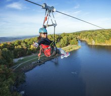 Mountain Creek  provides an unrivaled view from above the fall leaves by taking a ride along its zipline course. Photo courtesy of Mountain Creek