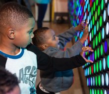 The larger-than-life Lite-Brite is one of the fun interactive experiences at the Liberty Science Center.