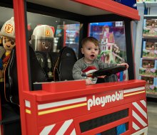 Cruise in the Playmobil Fire Truck during your trip to Toys
