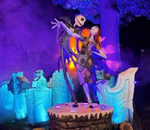 Join Jack Skellington, Sally, and Zero on a walk of wonders at NYBG's The Nightmare Before Christmas Light Trail. Photo by Ally Noel