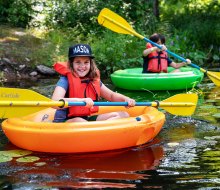 First time sleepaway campers at YMCA Camp Mason can learn to kayak and enjoy more fun in nature.  Photo courtesy of the camp 