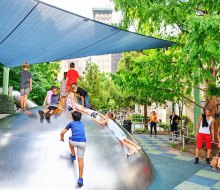  Climb to the top of the huge, steep, slippery metal dome at Evelyn's Playground during your next visit to Union Square Park. Photo by Carey Wagner