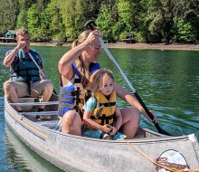 Family camps offer lots of outdoor adventures like canoeing, kayaking, and more. Photo courtesy of Camp Seymour on Puget Sound