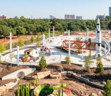 Hermann Park's update includes a new 2-acre play space aimed at kids. Photo by Lifted Up Aerial Photography courtesy of the Hermann Park Conservancy