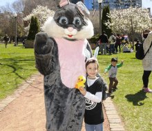 Easter Egg Hunt in Chicago, complete with Bunny photos! Photo courtesy of the Prairie District Neighborhood Alliance 