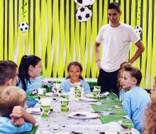 After an hour of intense fun on the fields, kids can chill out with drinks and cake at Sofive Soccer Center. Photo courtesy of the venue